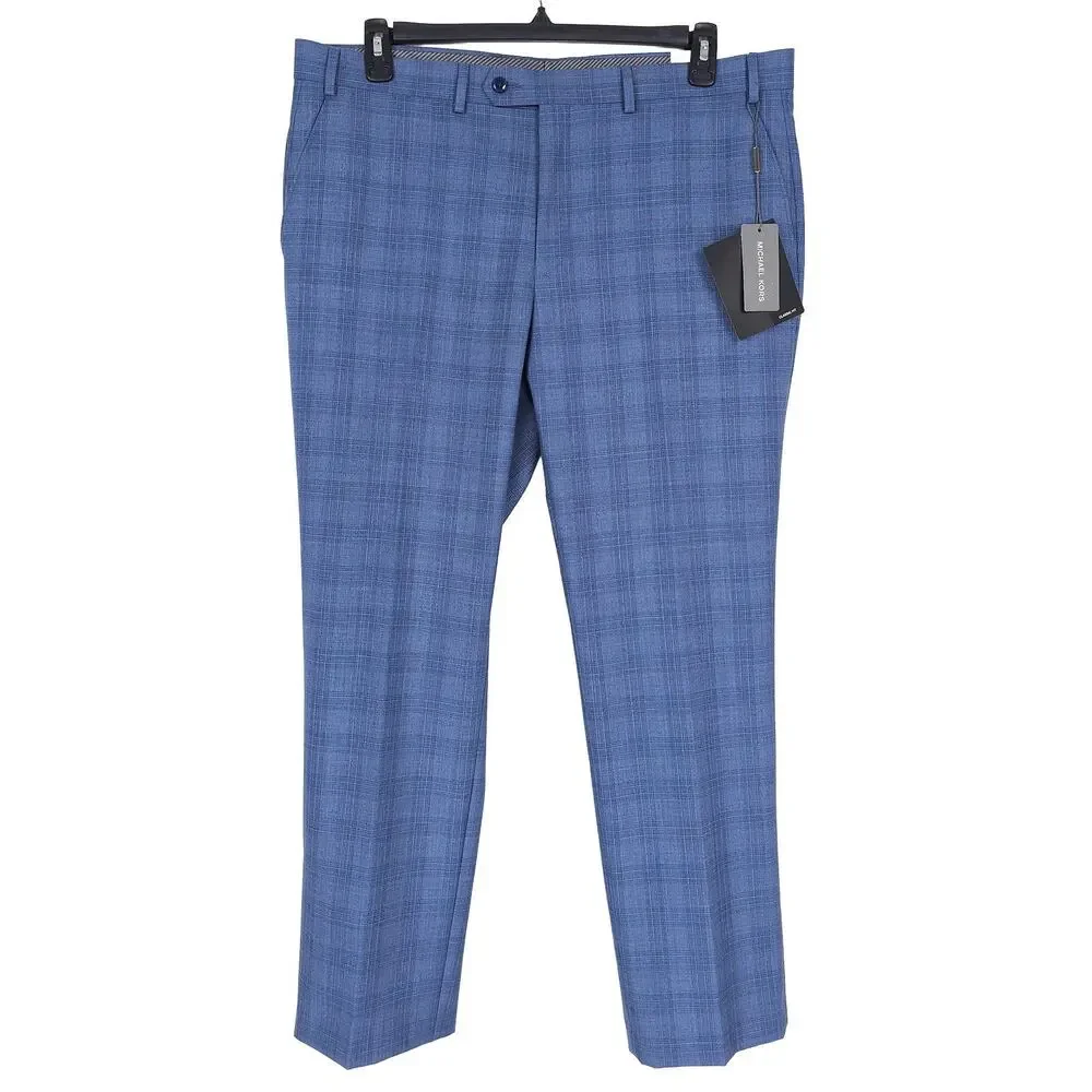 Michael Kors Mens Classic Fit 2 Piece Suit 42R 38x30 Blue Plaid Stretch Wool NWT